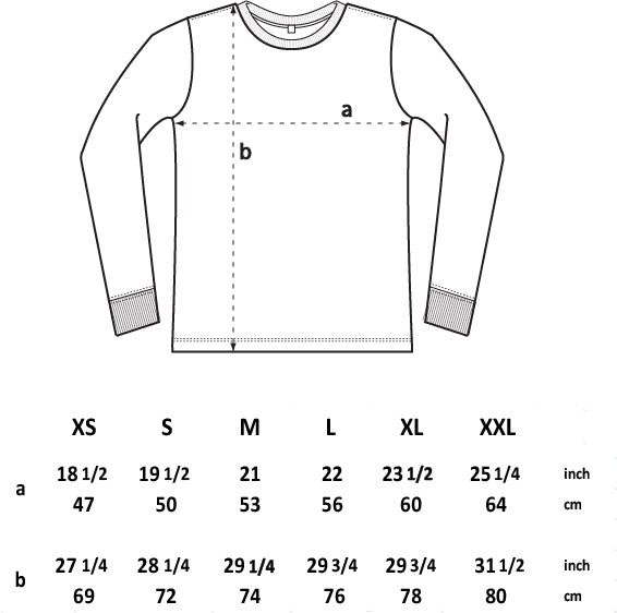 Earth Positive EP18L Heavy Long Sleeve Size Chart