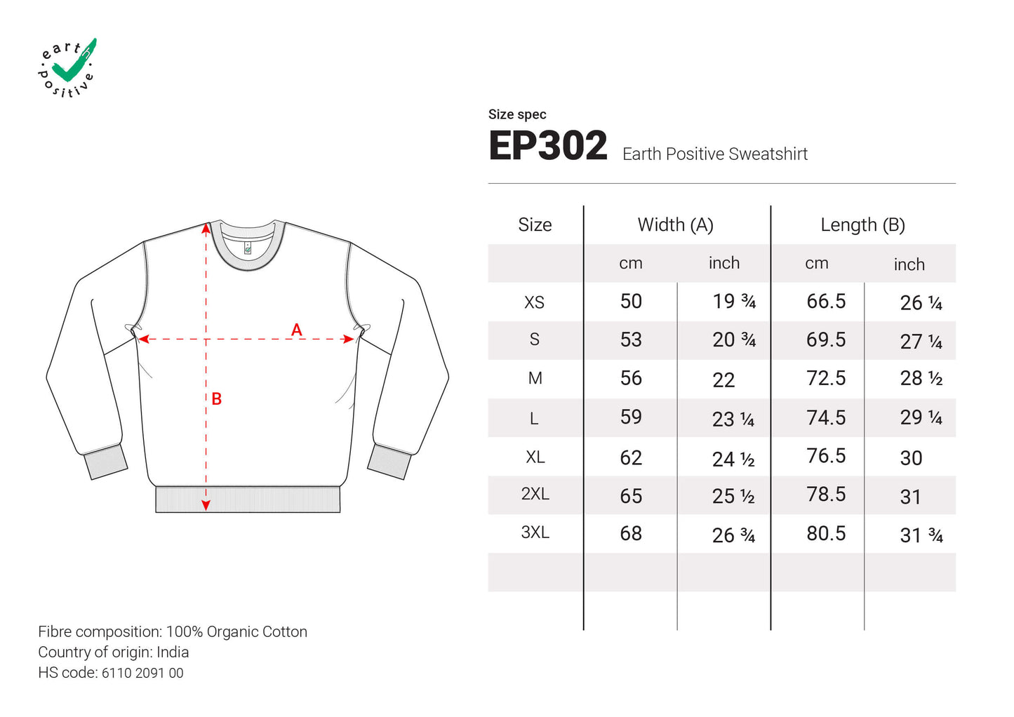 Earth Positive EP302 Size Spec Sweatshirt