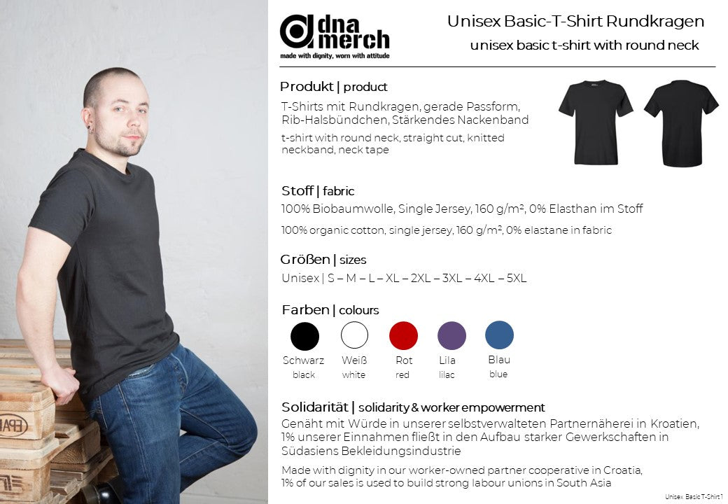 dna merch Size Chart for Unisex Basic T-Shirt Round Neck