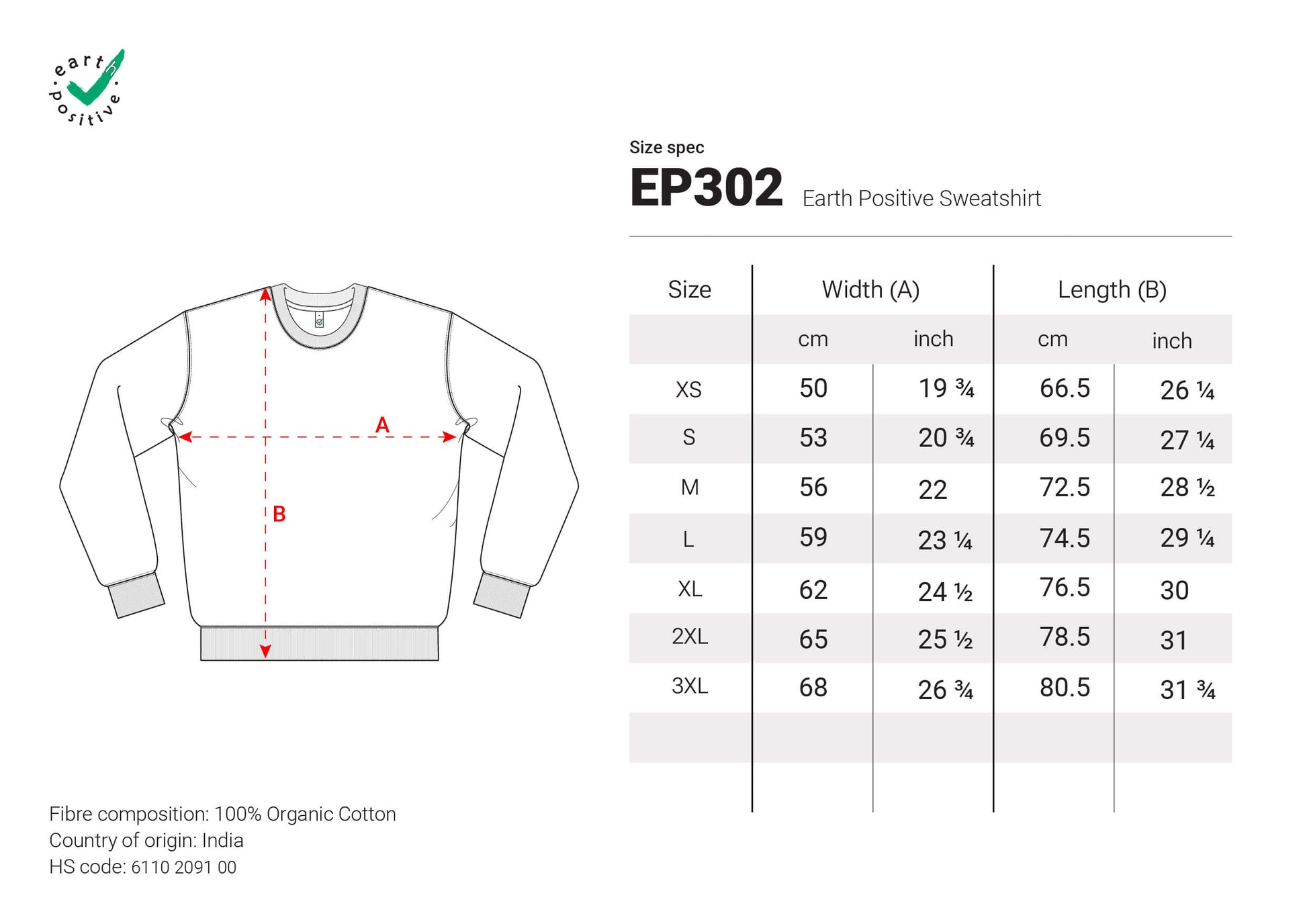 Earth Positive EP302 Size Spec Sweatshirt