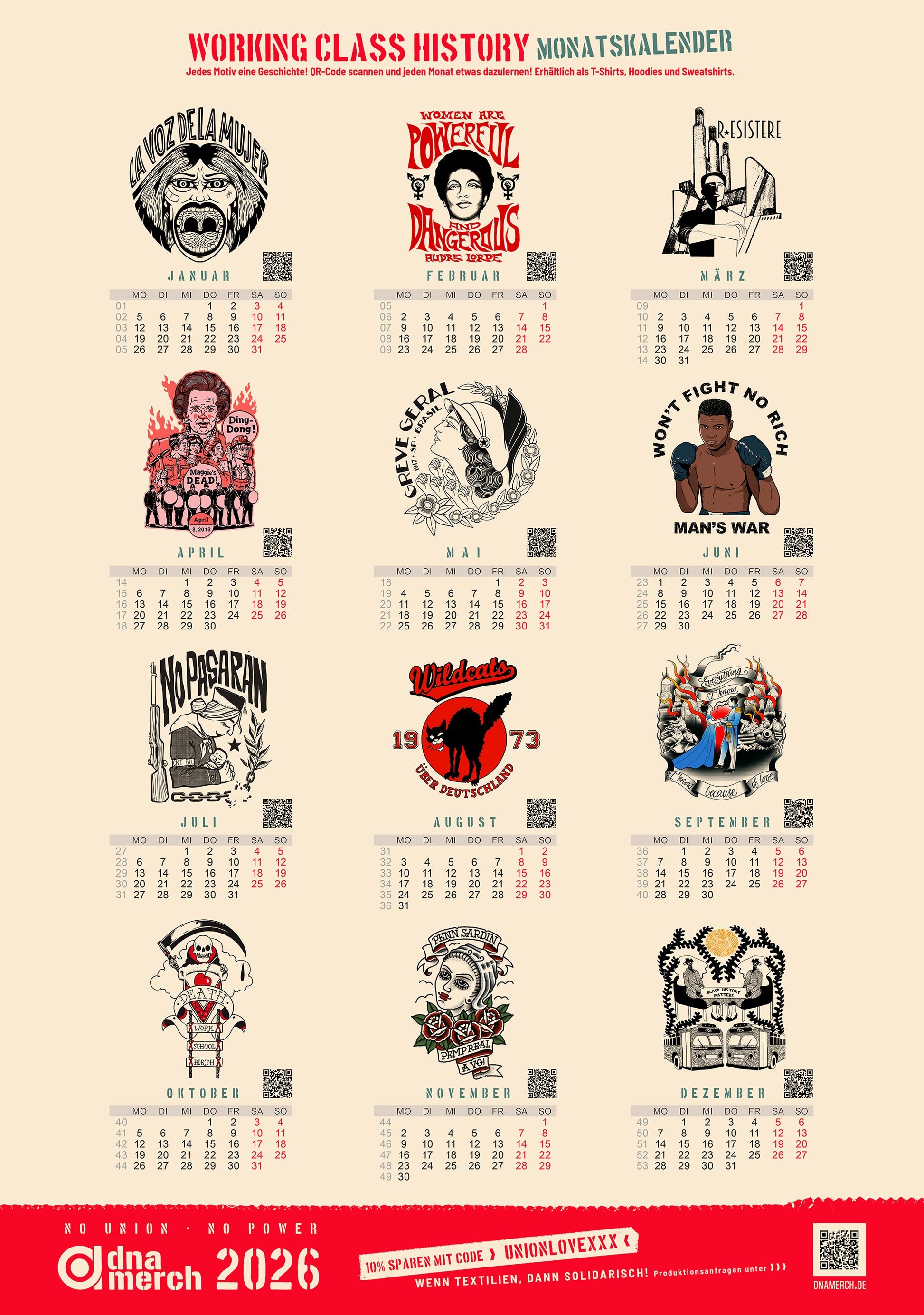 Working Class History 2026 Kalendar