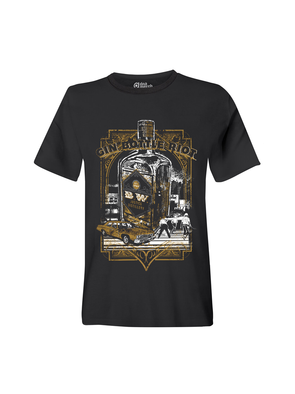 Gin Bottle Riot Black T-Shirt dna merch