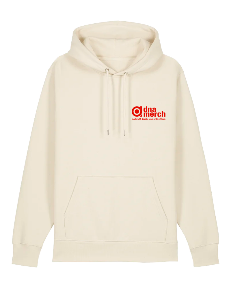 Red dna merch logo on Natural Raw Hoodie