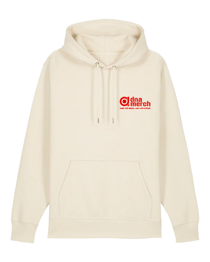 Red dna merch logo on Natural Raw Hoodie