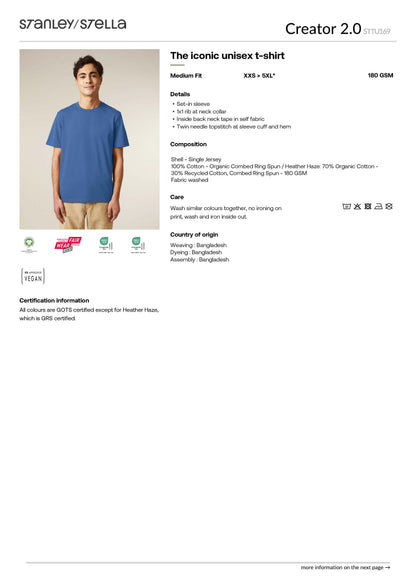 T-Shirt Unisex Uebertage "FRYHEIT" (Vintage White, Front- ODER Backprint)