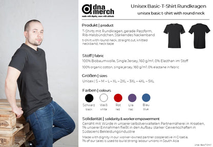 dna merch Size Chart for Unisex Basic T-Shirt Round Neck