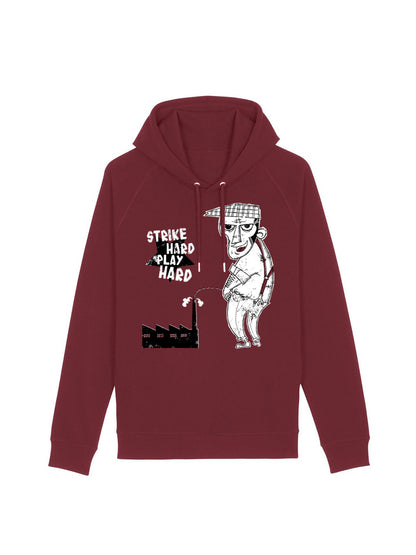 Strike Hard Play Hard burgundy hoodie dna merch