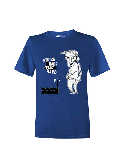 Strike Hard Play Hard blue t-shirt dna merch
