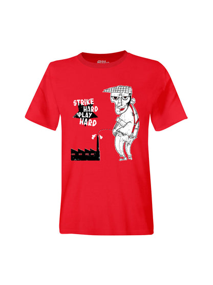 Strike Hard Play Hard red t-shirt dna merch