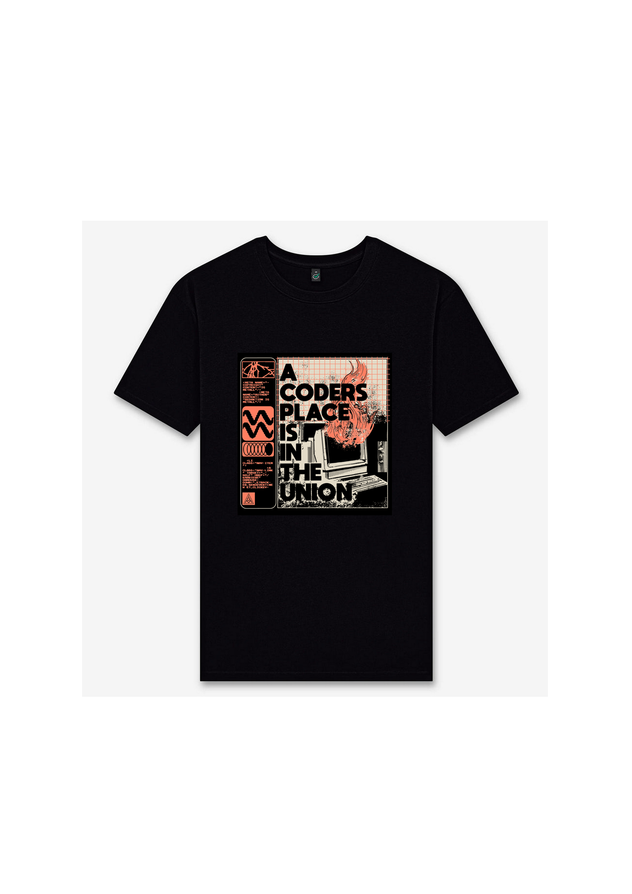 A Coders Place Is In The Union Black T-Shirt Product Mockup
